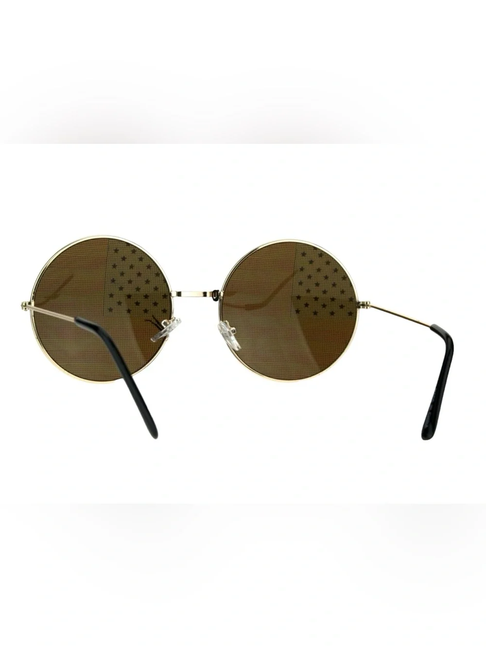 Round Gold Frame Sunglasses with Brown American Flag Lenses